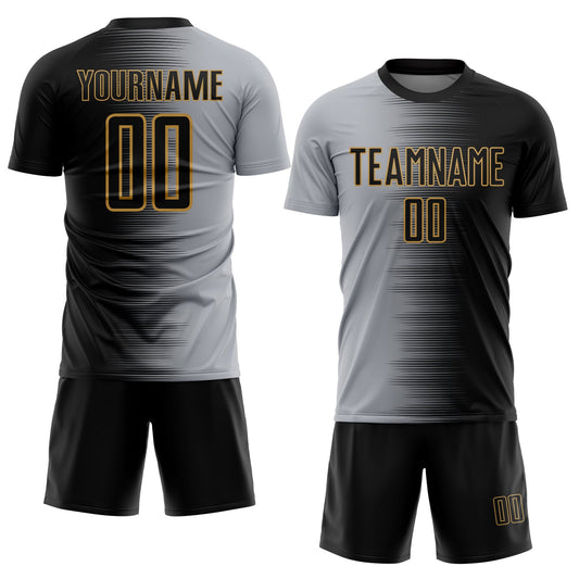 Custom Black Gray-Old Gold Gradient Line Sublimation Soccer Uniform Jersey - Sky-Custom