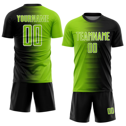 Custom Black Neon Green-White Gradient Line Sublimation Soccer Uniform Jersey - Sky-Custom