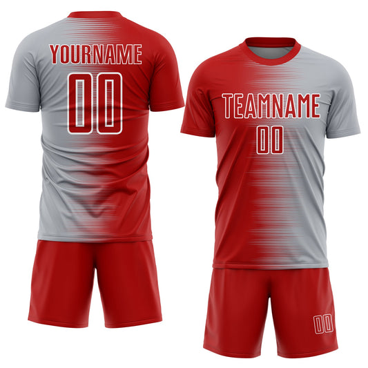 Custom Red Gray-White Gradient Line Sublimation Soccer Uniform Jersey - Sky-Custom
