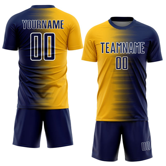 Custom Navy Gold-White Gradient Line Sublimation Soccer Uniform Jersey - Sky-Custom