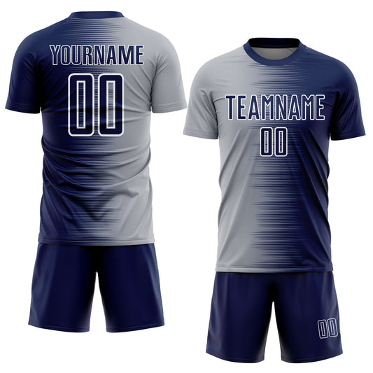 Custom Navy Gray-White Gradient Line Sublimation Soccer Uniform Jersey - Sky-Custom