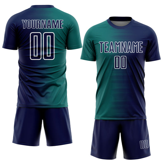Custom Navy Teal-White Gradient Line Sublimation Soccer Uniform Jersey - Sky-Custom