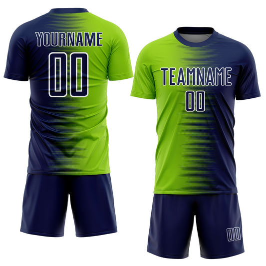Custom Navy Neon Green-White Gradient Line Sublimation Soccer Uniform Jersey - Sky-Custom