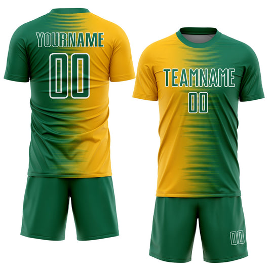 Custom Kelly Green Gold-White Gradient Line Sublimation Soccer Uniform Jersey - Sky-Custom