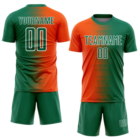 Custom Kelly Green Orange-White Gradient Line Sublimation Soccer Uniform Jersey - Sky-Custom