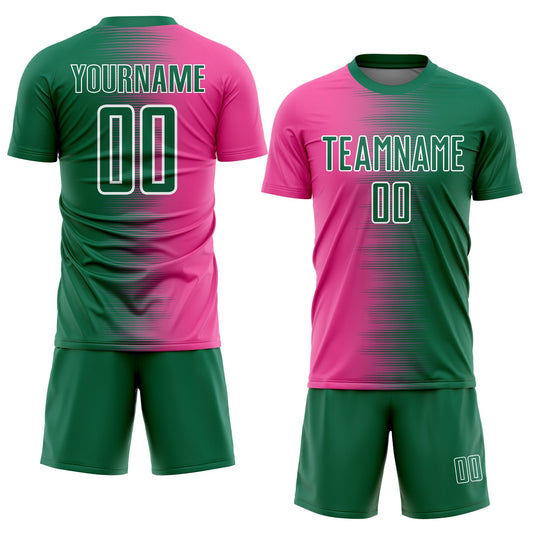 Custom Kelly Green Pink-White Gradient Line Sublimation Soccer Uniform Jersey - Sky-Custom