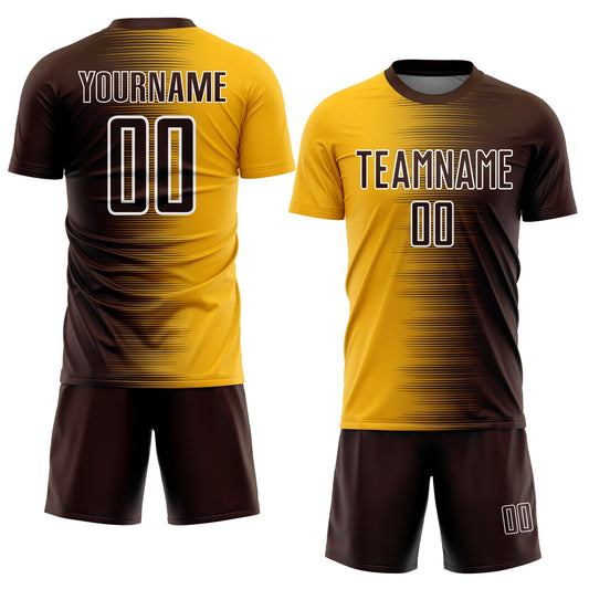 Custom Brown Gold-White Gradient Line Sublimation Soccer Uniform Jersey - Sky-Custom