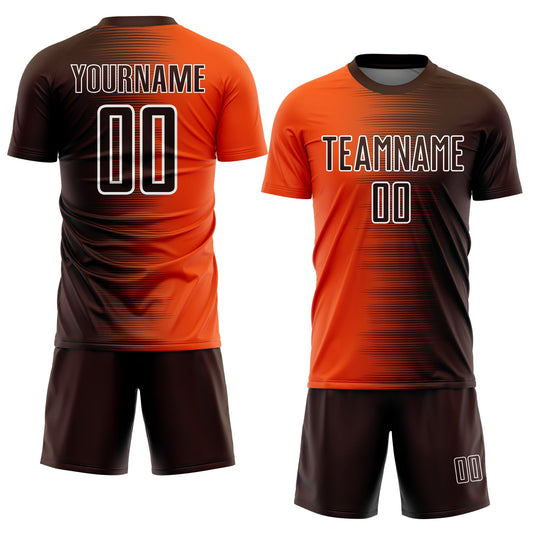 Custom Brown Orange-White Gradient Line Sublimation Soccer Uniform Jersey - Sky-Custom