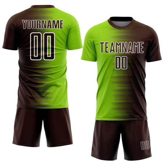 Custom Brown Neon Green-White Gradient Line Sublimation Soccer Uniform Jersey - Sky-Custom