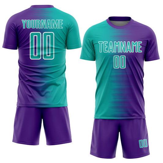 Custom Purple Aqua-White Gradient Line Sublimation Soccer Uniform Jersey - Sky-Custom