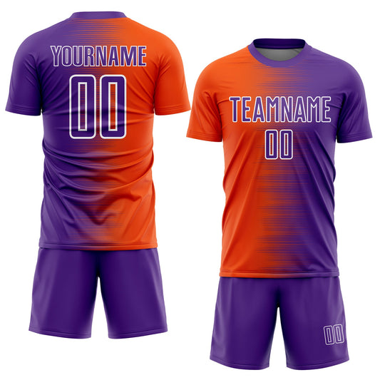 Custom Purple Orange-White Gradient Line Sublimation Soccer Uniform Jersey - Sky-Custom