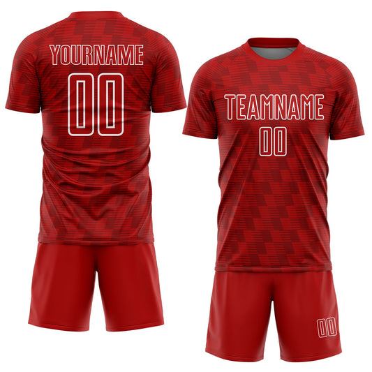 Custom Red White Line Sublimation Soccer Uniform Jersey - Sky-Custom