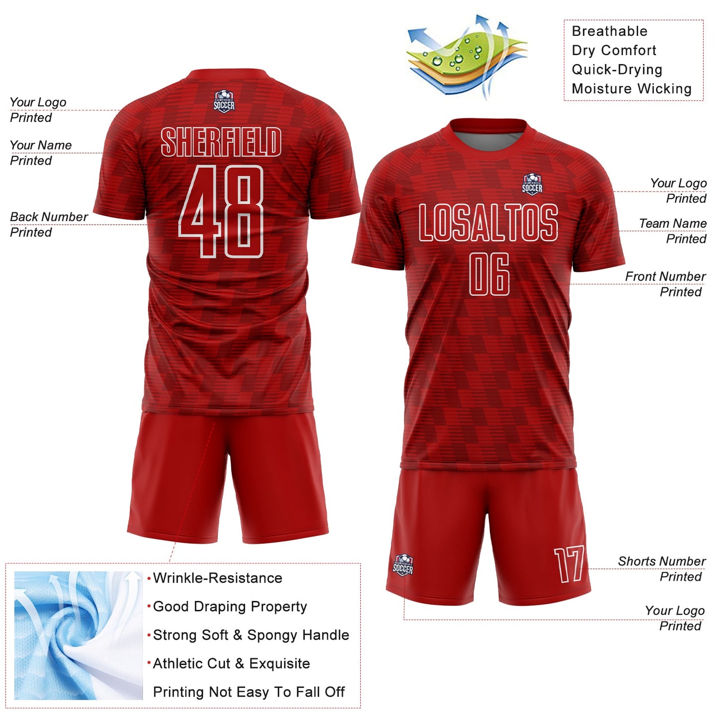 Custom Red White Line Sublimation Soccer Uniform Jersey - Sky-Custom