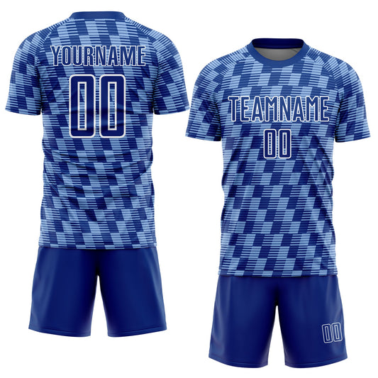 Custom Royal Light Blue-White Line Sublimation Soccer Uniform Jersey - Sky-Custom
