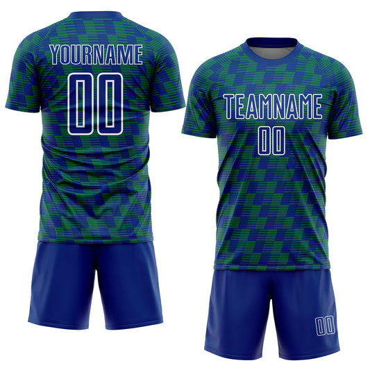 Custom Royal Kelly Green-White Line Sublimation Soccer Uniform Jersey - Sky-Custom