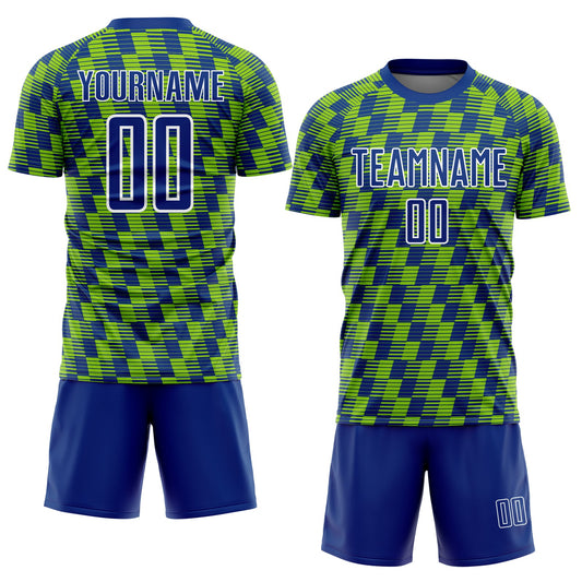 Custom Royal Neon Green-White Line Sublimation Soccer Uniform Jersey - Sky-Custom