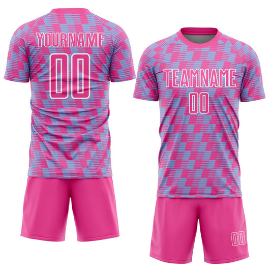 Custom Pink Light Blue-White Line Sublimation Soccer Uniform Jersey - Sky-Custom