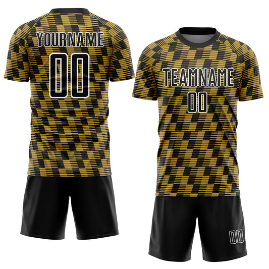 Custom Black Old Gold-White Line Sublimation Soccer Uniform Jersey - Sky-Custom