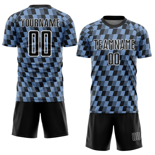 Custom Black Light Blue-White Line Sublimation Soccer Uniform Jersey - Sky-Custom