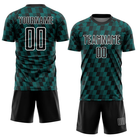 Custom Black Teal-White Line Sublimation Soccer Uniform Jersey - Sky-Custom