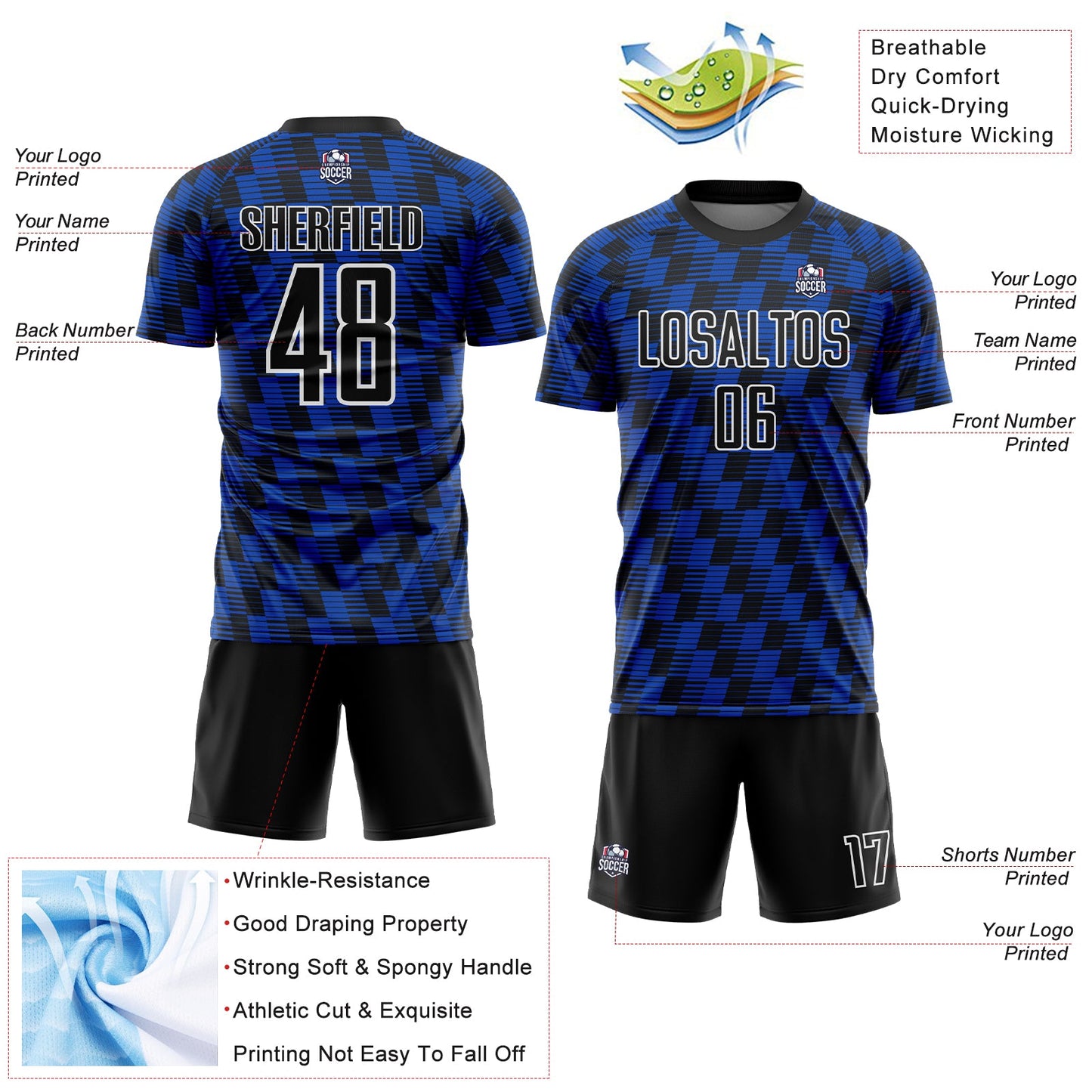 Custom Black Thunder Blue-White Line Sublimation Soccer Uniform Jersey - Sky-Custom