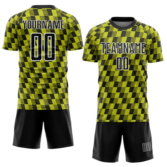 Custom Black Neon Yellow-White Line Sublimation Soccer Uniform Jersey - Sky-Custom
