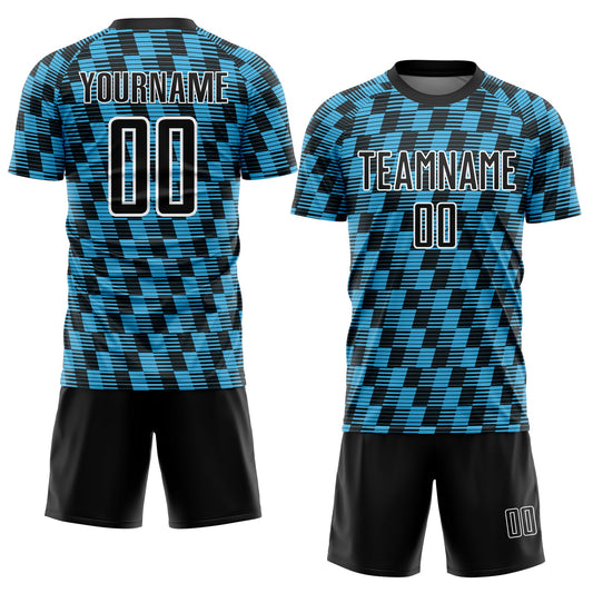 Custom Black Sky Blue-White Line Sublimation Soccer Uniform Jersey - Sky-Custom