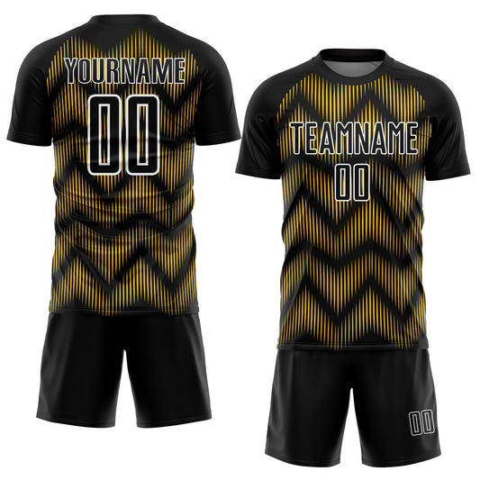 Custom Black Yellow-White Line Sublimation Soccer Uniform Jersey - Sky-Custom