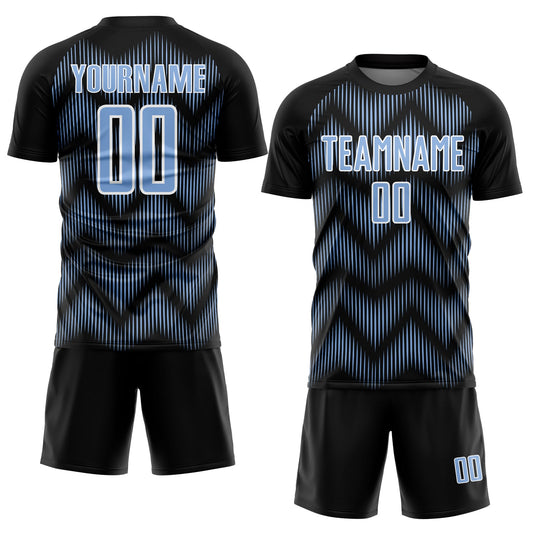 Custom Black Light Blue-White Line Sublimation Soccer Uniform Jersey - Sky-Custom