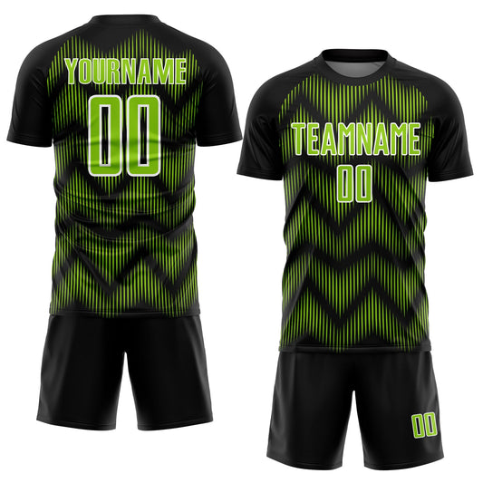 Custom Black Neon Green-White Line Sublimation Soccer Uniform Jersey - Sky-Custom