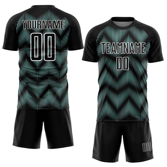 Custom Black Ice Blue-White Line Sublimation Soccer Uniform Jersey - Sky-Custom