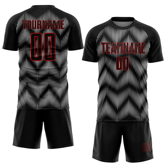 Custom Black Red-White Line Sublimation Soccer Uniform Jersey - Sky-Custom
