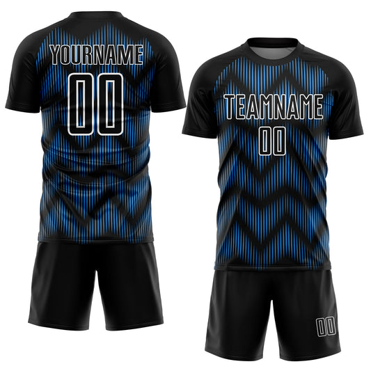 Custom Black Powder Blue-White Line Sublimation Soccer Uniform Jersey - Sky-Custom