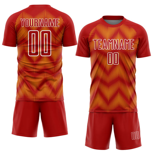 Custom Red Yellow-White Line Sublimation Soccer Uniform Jersey - Sky-Custom