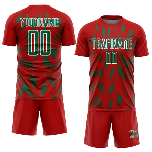 Custom Red Kelly Green-White Line Sublimation Soccer Uniform Jersey - Sky-Custom