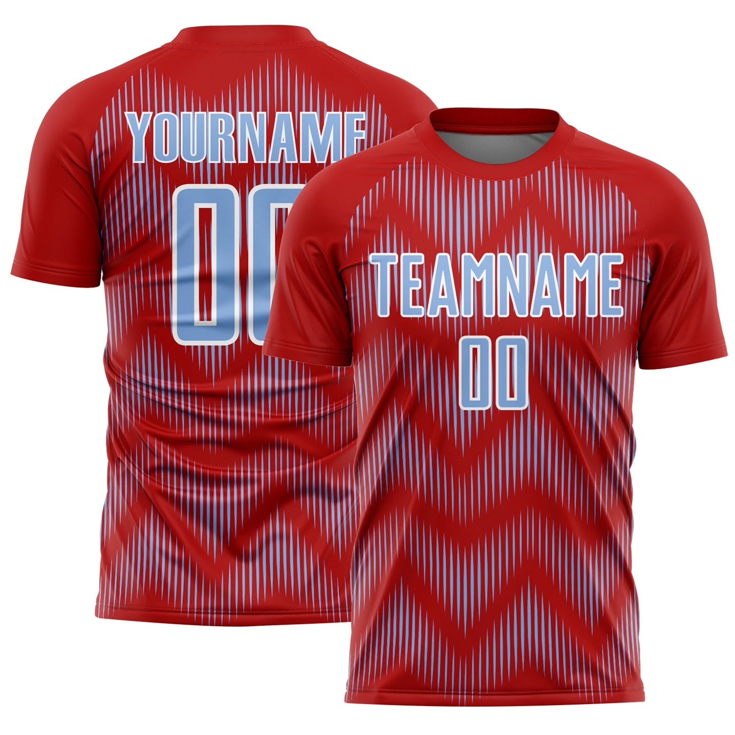 Custom Red Light Blue-White Line Sublimation Soccer Uniform Jersey - Sky-Custom