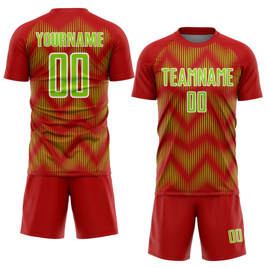 Custom Red Neon Green-White Line Sublimation Soccer Uniform Jersey - Sky-Custom