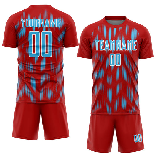Custom Red Sky Blue-White Line Sublimation Soccer Uniform Jersey - Sky-Custom