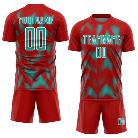 Custom Red Aqua-White Line Sublimation Soccer Uniform Jersey - Sky-Custom