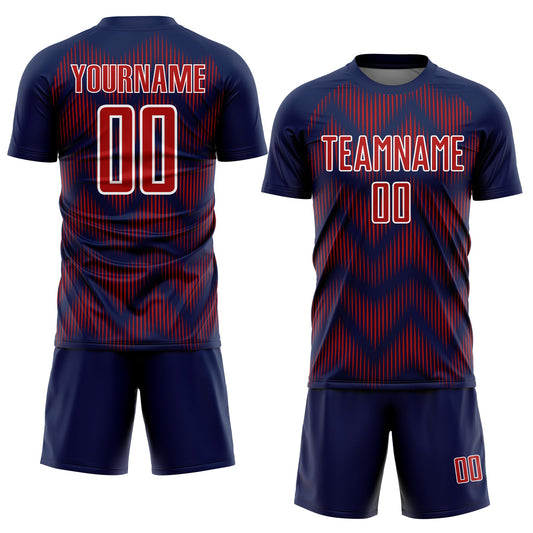Custom Navy Red-White Line Sublimation Soccer Uniform Jersey - Sky-Custom