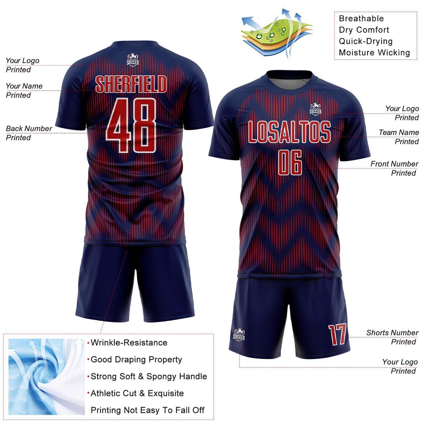 Custom Navy Red-White Line Sublimation Soccer Uniform Jersey - Sky-Custom