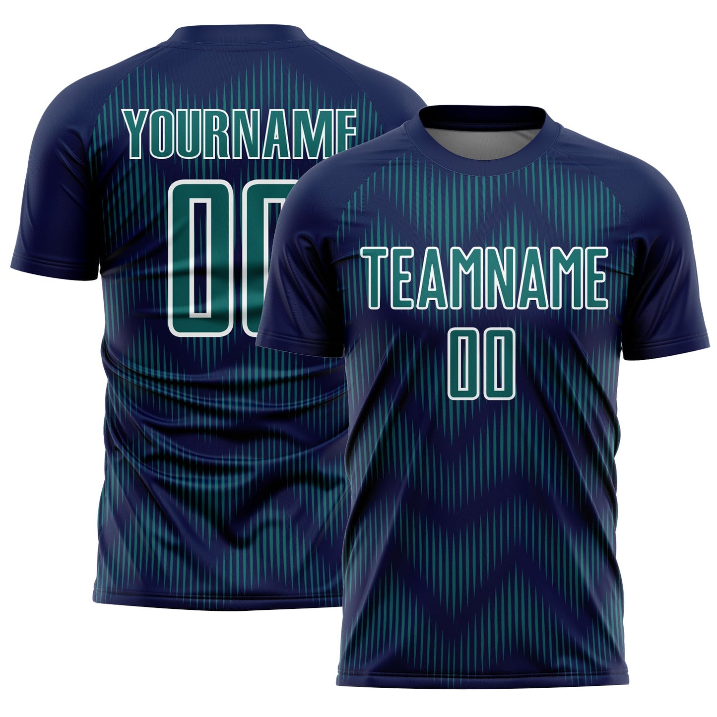 Custom Navy Teal-White Line Sublimation Soccer Uniform Jersey - Sky-Custom