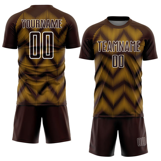 Custom Brown Gold-White Line Sublimation Soccer Uniform Jersey - Sky-Custom