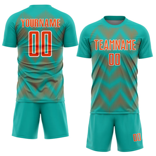 Custom Aqua Orange-White Line Sublimation Soccer Uniform Jersey - Sky-Custom