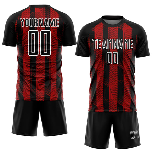 Custom Black Red-White Abstract Network Sublimation Soccer Uniform Jersey - Sky-Custom