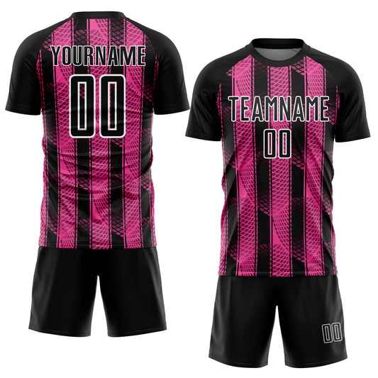 Custom Black Pink-White Abstract Network Sublimation Soccer Uniform Jersey - Sky-Custom