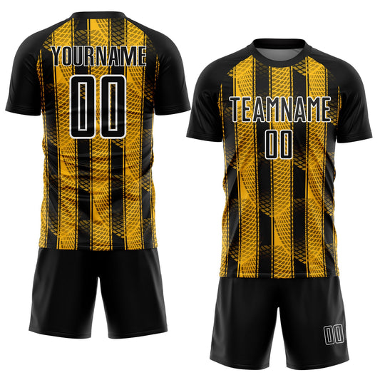Custom Black Gold-White Abstract Network Sublimation Soccer Uniform Jersey - Sky-Custom