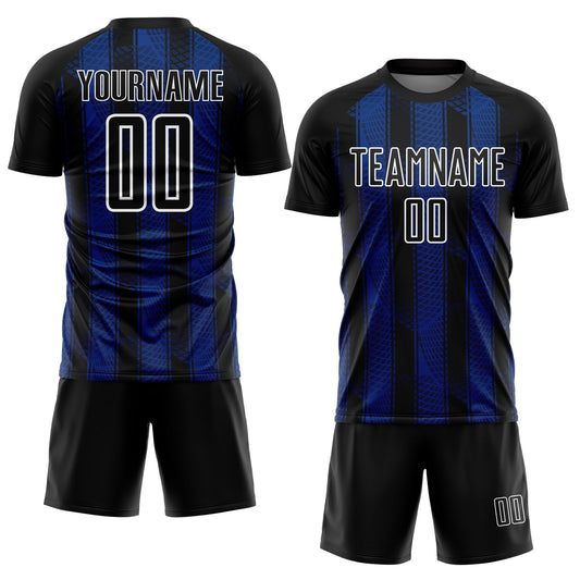 Custom Black Royal-White Abstract Network Sublimation Soccer Uniform Jersey - Sky-Custom