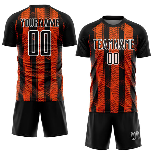 Custom Black Orange-White Abstract Network Sublimation Soccer Uniform Jersey - Sky-Custom