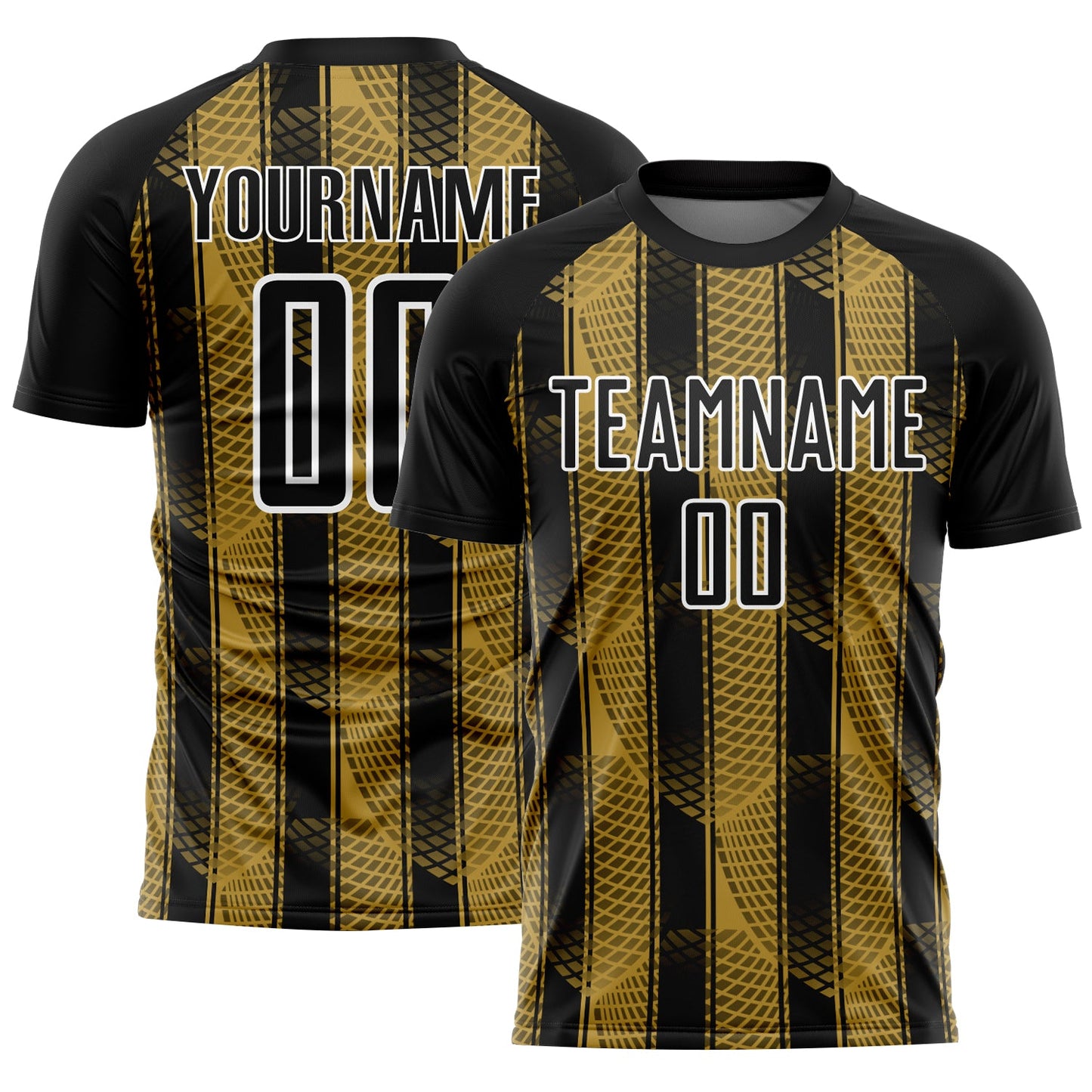Custom Black Old Gold-White Abstract Network Sublimation Soccer Uniform Jersey - Sky-Custom